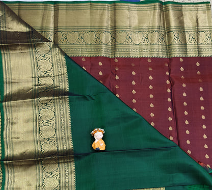 Maroon Pure Silk Saree With Green Border