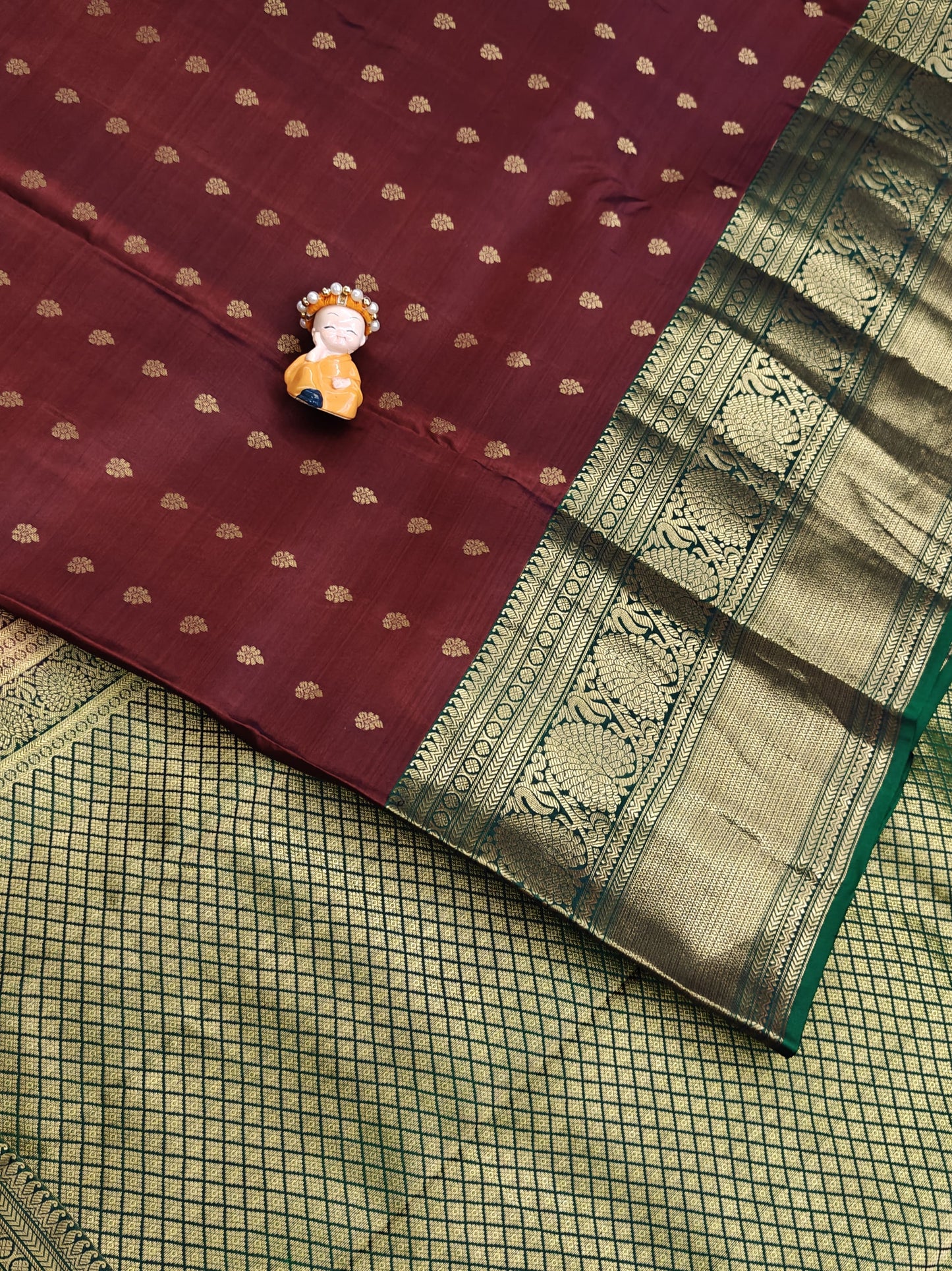Maroon Pure Silk Saree With Green Border