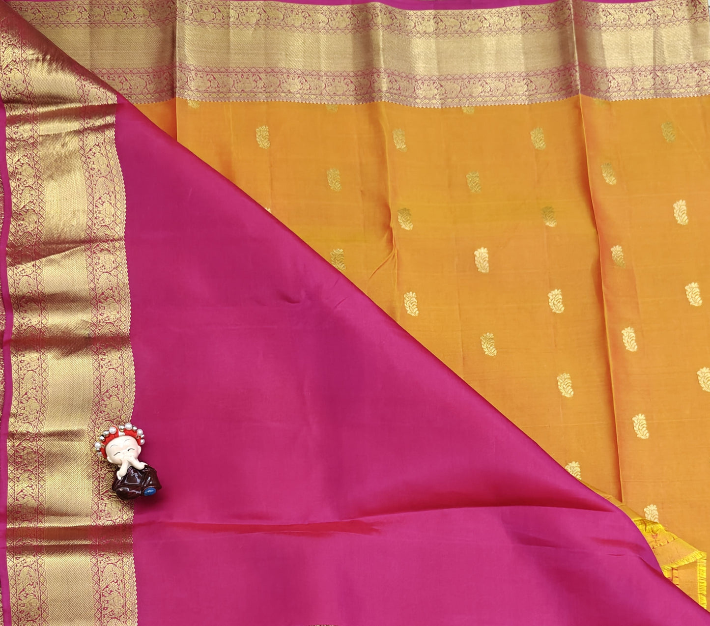 Mustard Orange Pure Silk Saree