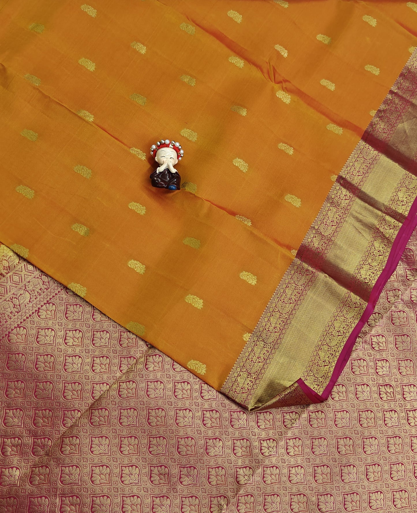 Mustard Orange Pure Silk Saree