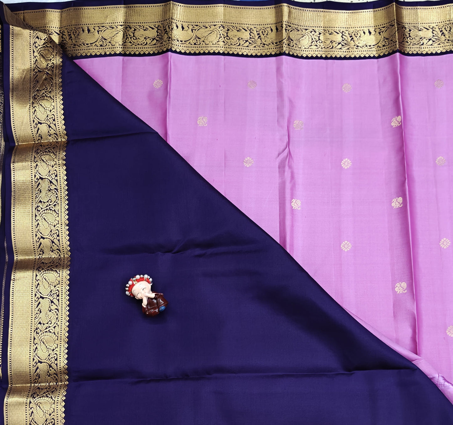 Lotus Pink Korvai Saree With Navy Blue Border