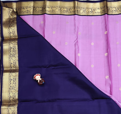 Lotus Pink Korvai Saree With Navy Blue Border