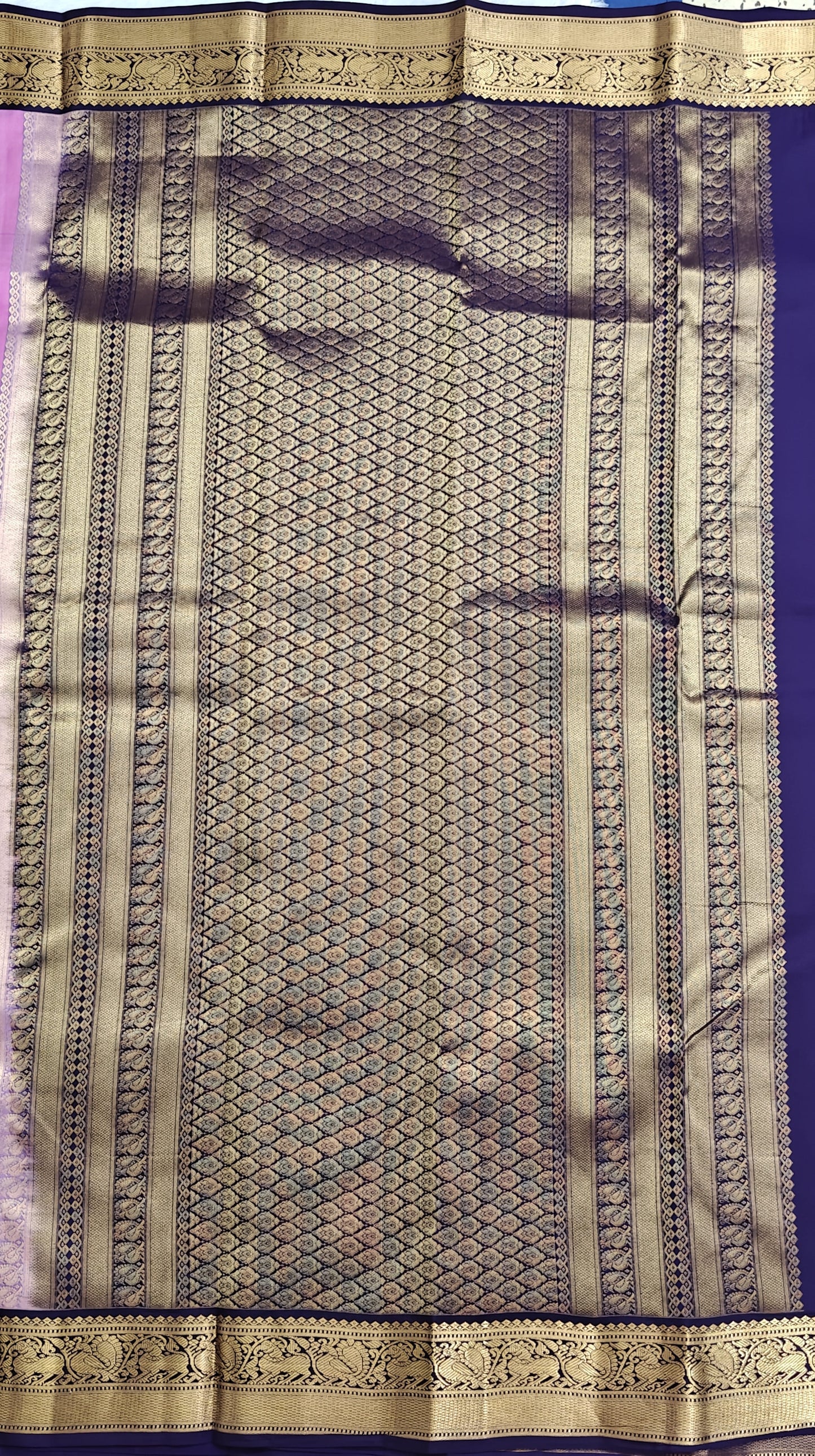 Lotus Pink Korvai Saree With Navy Blue Border
