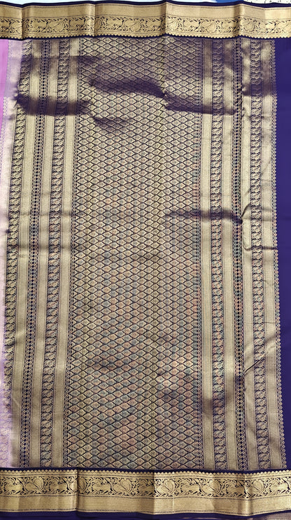 Lotus Pink Korvai Saree With Navy Blue Border