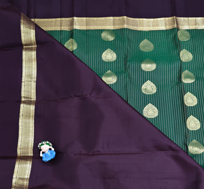 Green Pure Silk Saree With Maroon Border