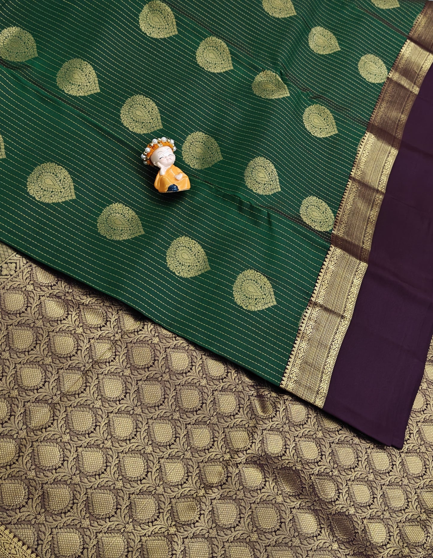 Green Pure Silk Saree With Maroon Border