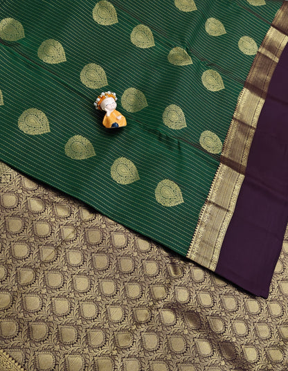 Green Pure Silk Saree With Maroon Border