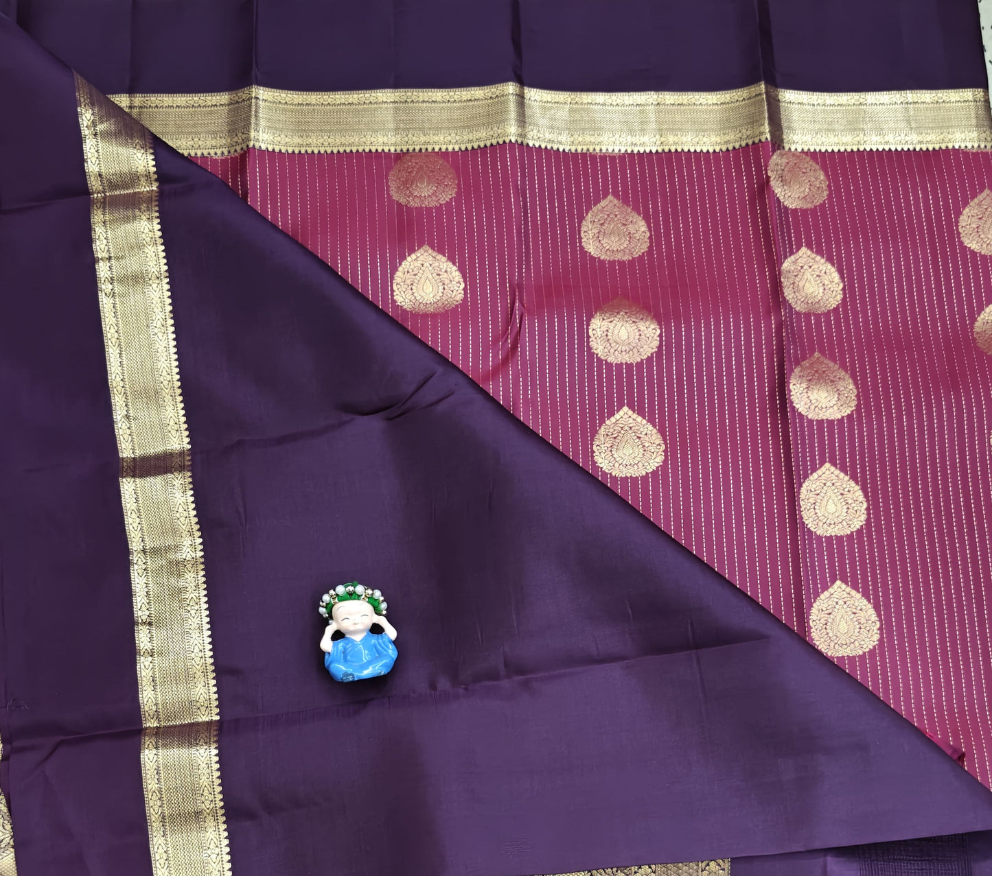 Maroon Pure Silk Saree With Purple Border