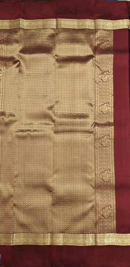 Mustard Orange Pure Silk with Maroon Border