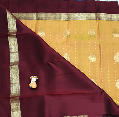 Mustard Orange Pure Silk with Maroon Border
