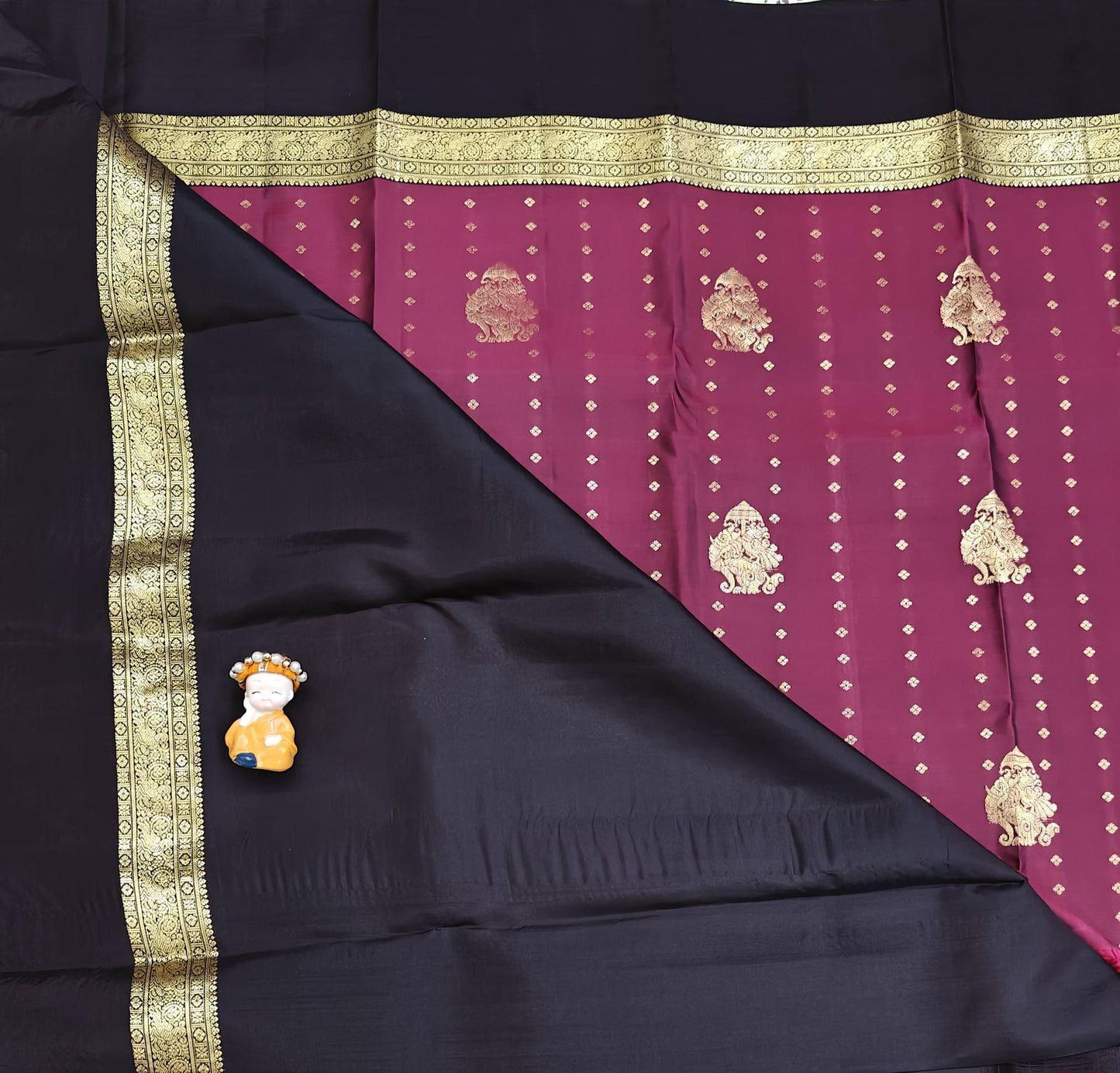 Maroon Pure Silk with Brown Border