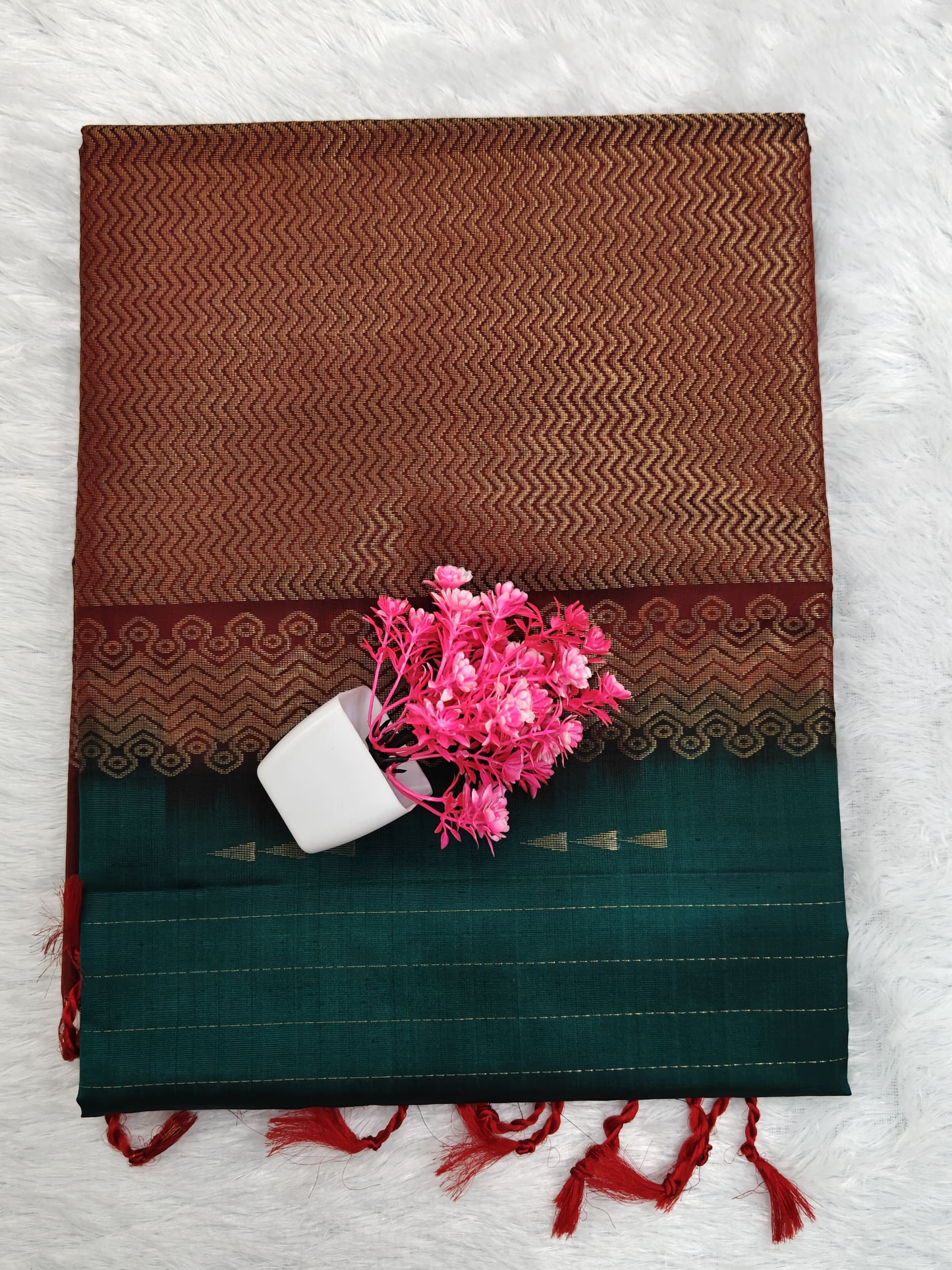 Teal Blue with Maroon Soft Silk Saree