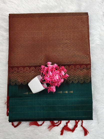 Teal Blue with Maroon Soft Silk Saree