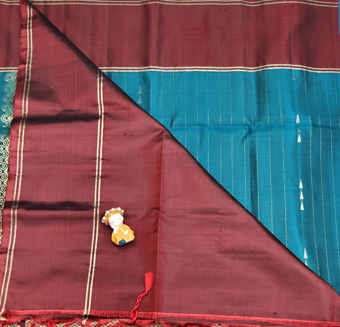 Teal Blue with Maroon Soft Silk Saree
