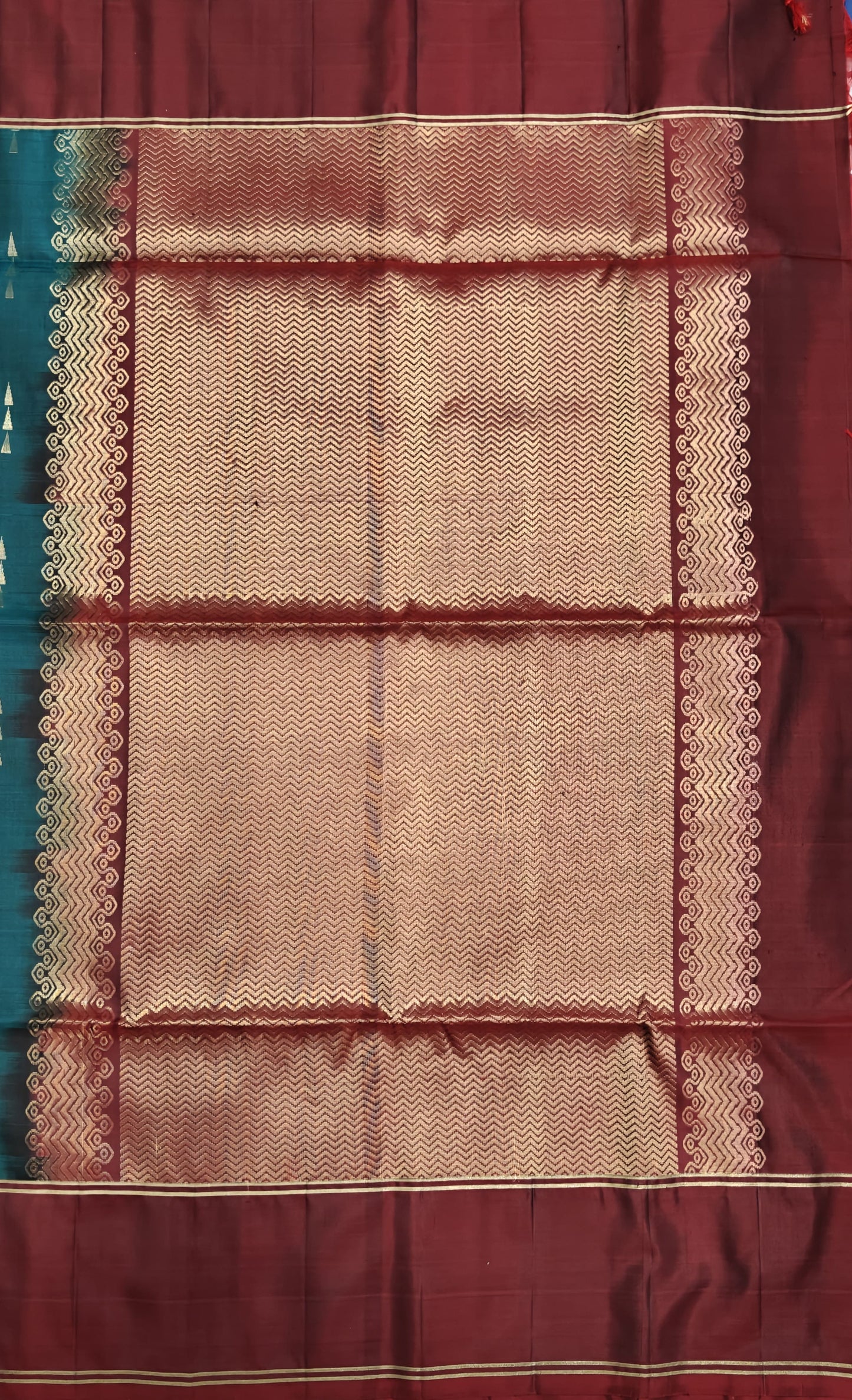 Teal Blue with Maroon Soft Silk Saree