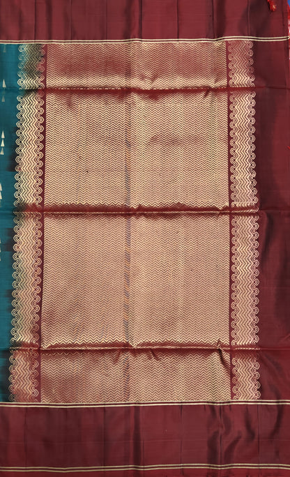 Teal Blue with Maroon Soft Silk Saree