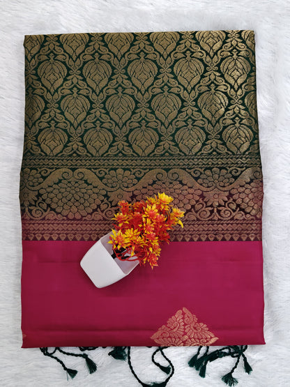 Rani Pink with Dark Green Soft Silk Saree