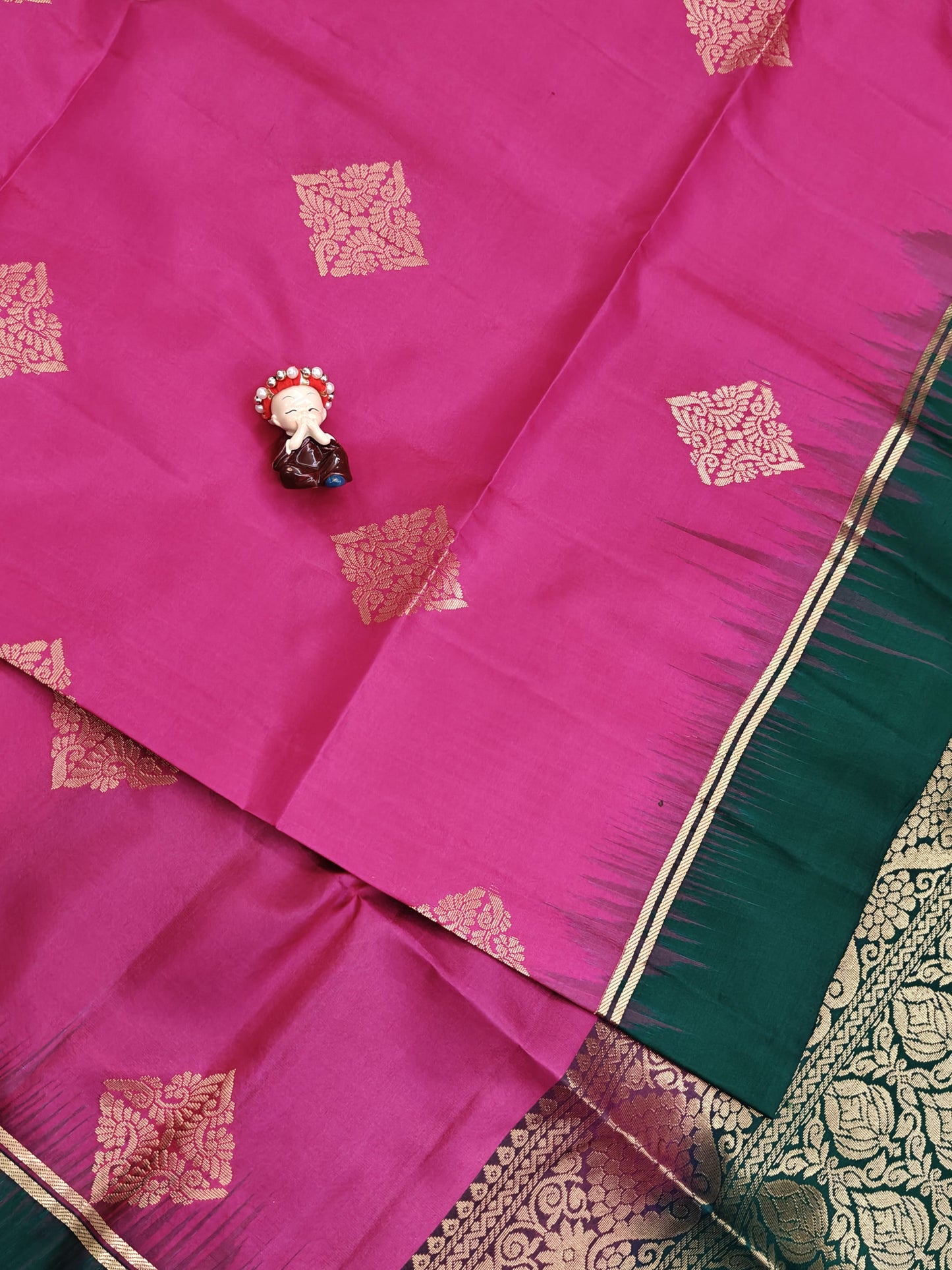 Rani Pink with Dark Green Soft Silk Saree