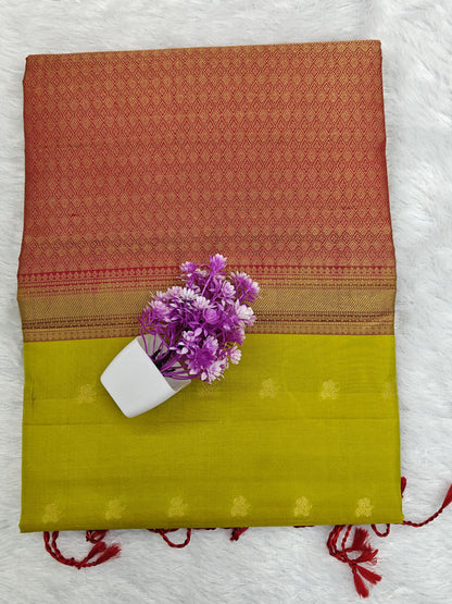 Parrot Green With Rani Pink Soft Silk Saree