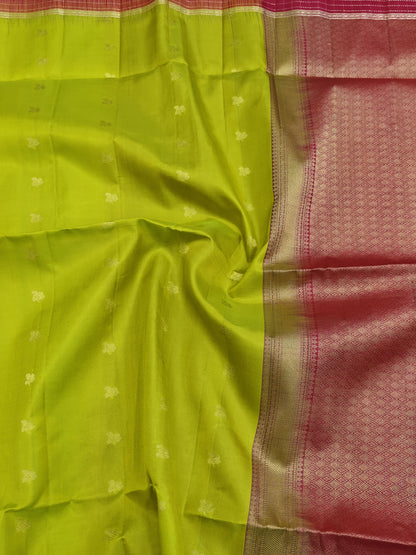 Parrot Green With Rani Pink Soft Silk Saree
