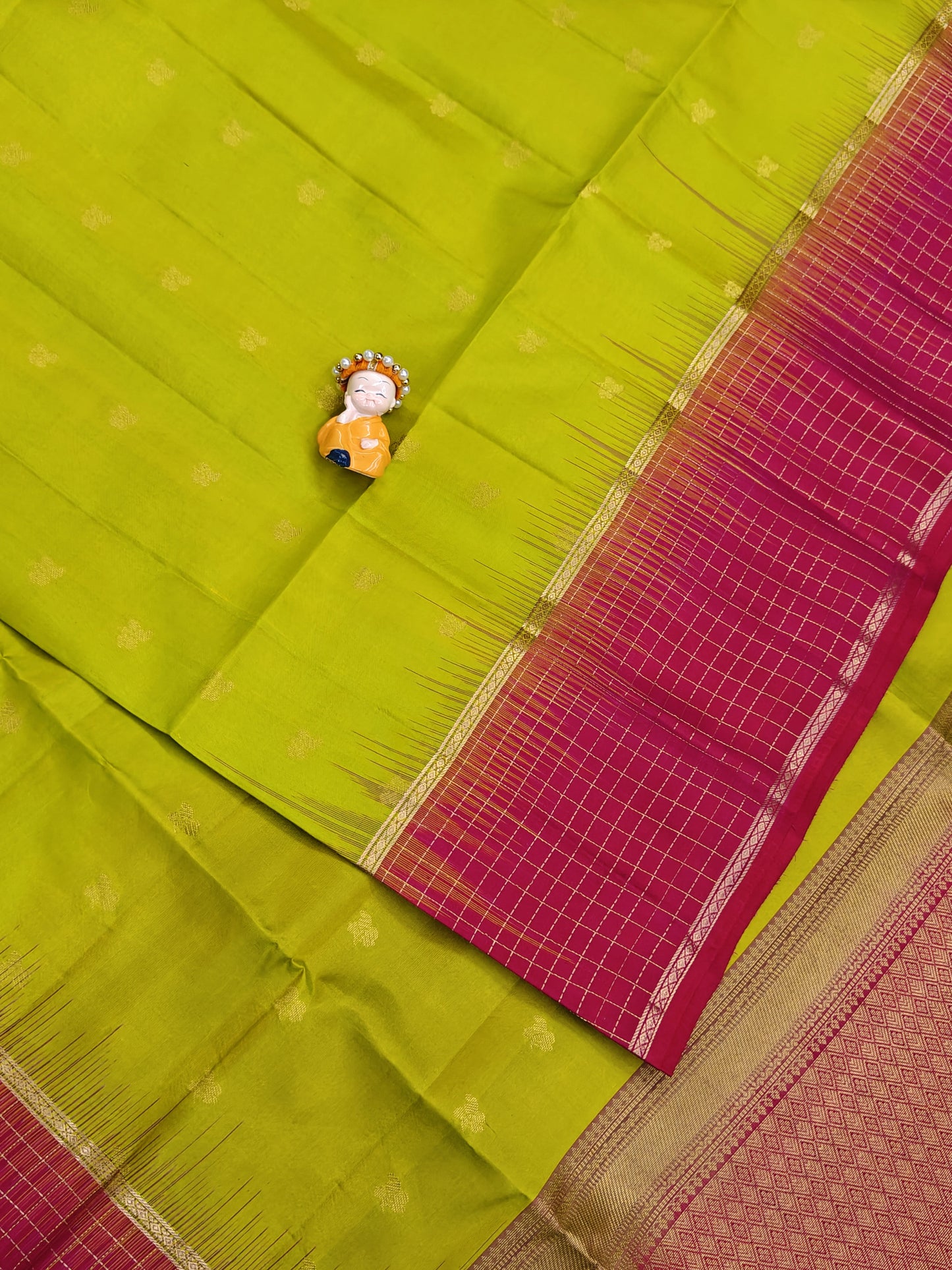 Parrot Green With Rani Pink Soft Silk Saree