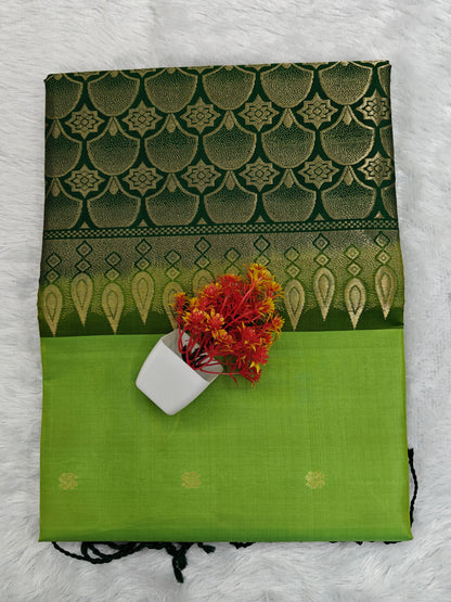 Leaf Green with Dark Green Soft Silk Saree
