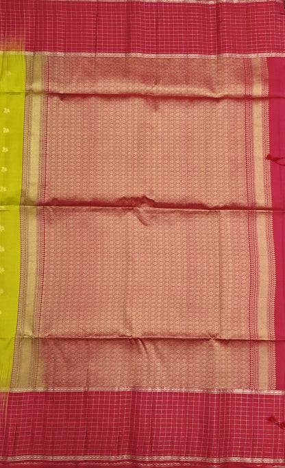 Parrot Green With Rani Pink Soft Silk Saree