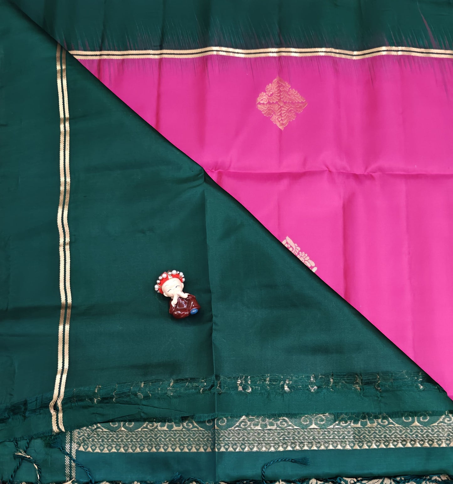 Rani Pink with Dark Green Soft Silk Saree