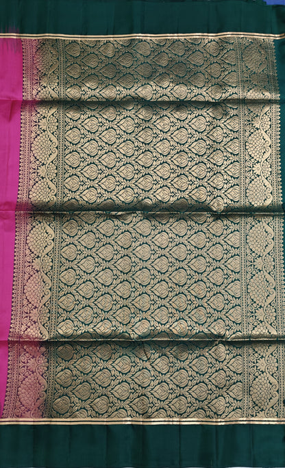 Rani Pink with Dark Green Soft Silk Saree