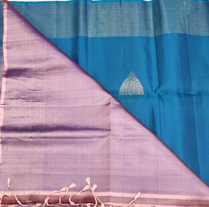 Peacock Blue with Peach Soft Silk Saree