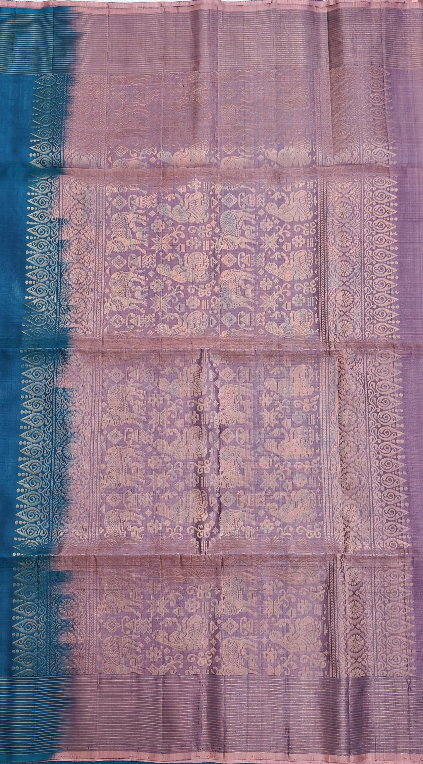 Peacock Blue with Peach Soft Silk Saree