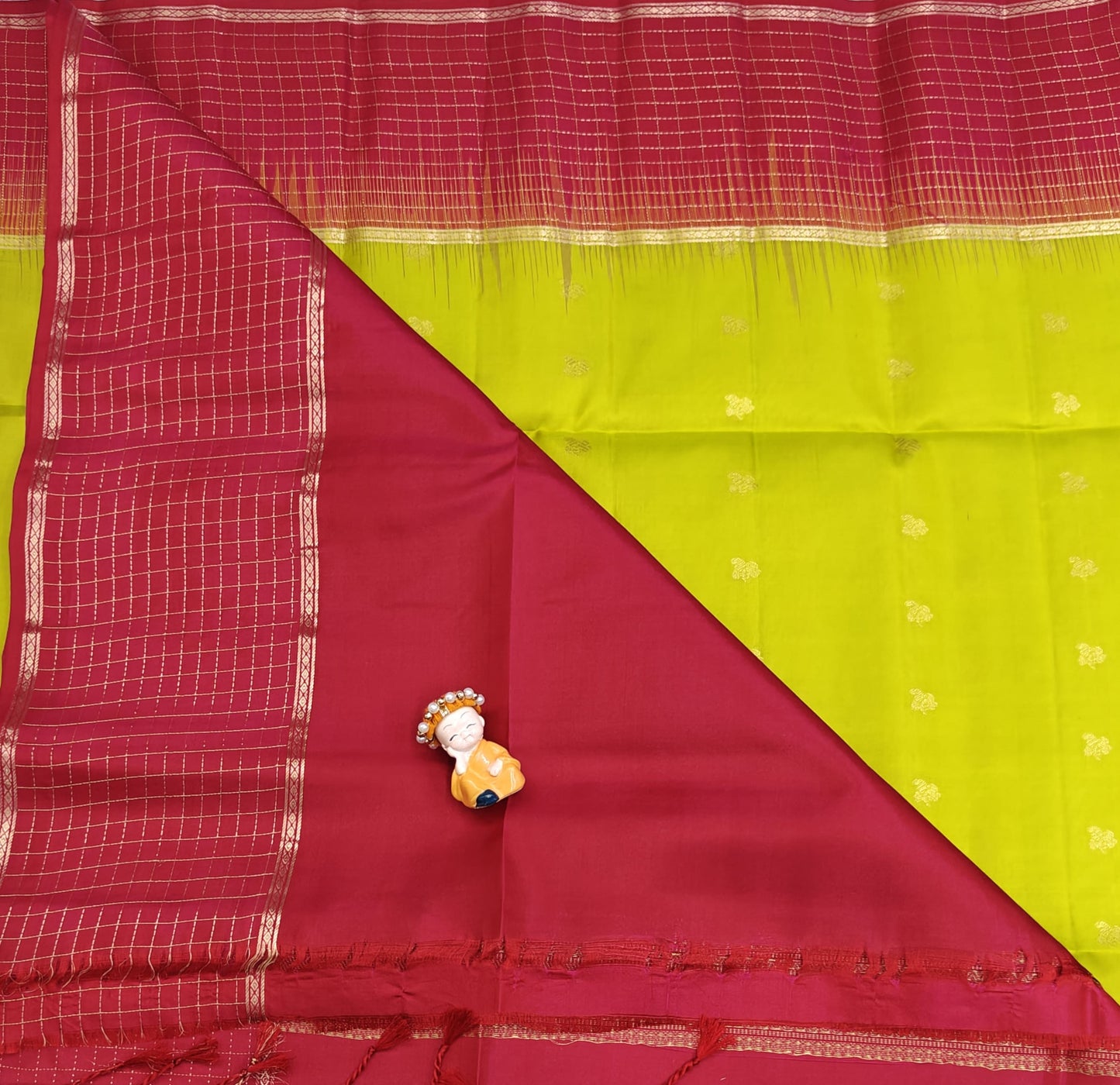 Parrot Green With Rani Pink Soft Silk Saree