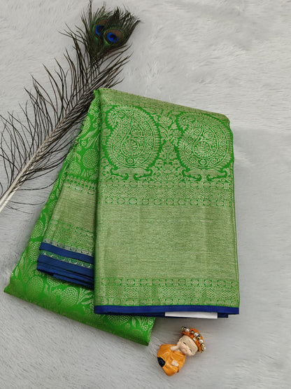 Parrot Green Pure Bridal Silk Saree