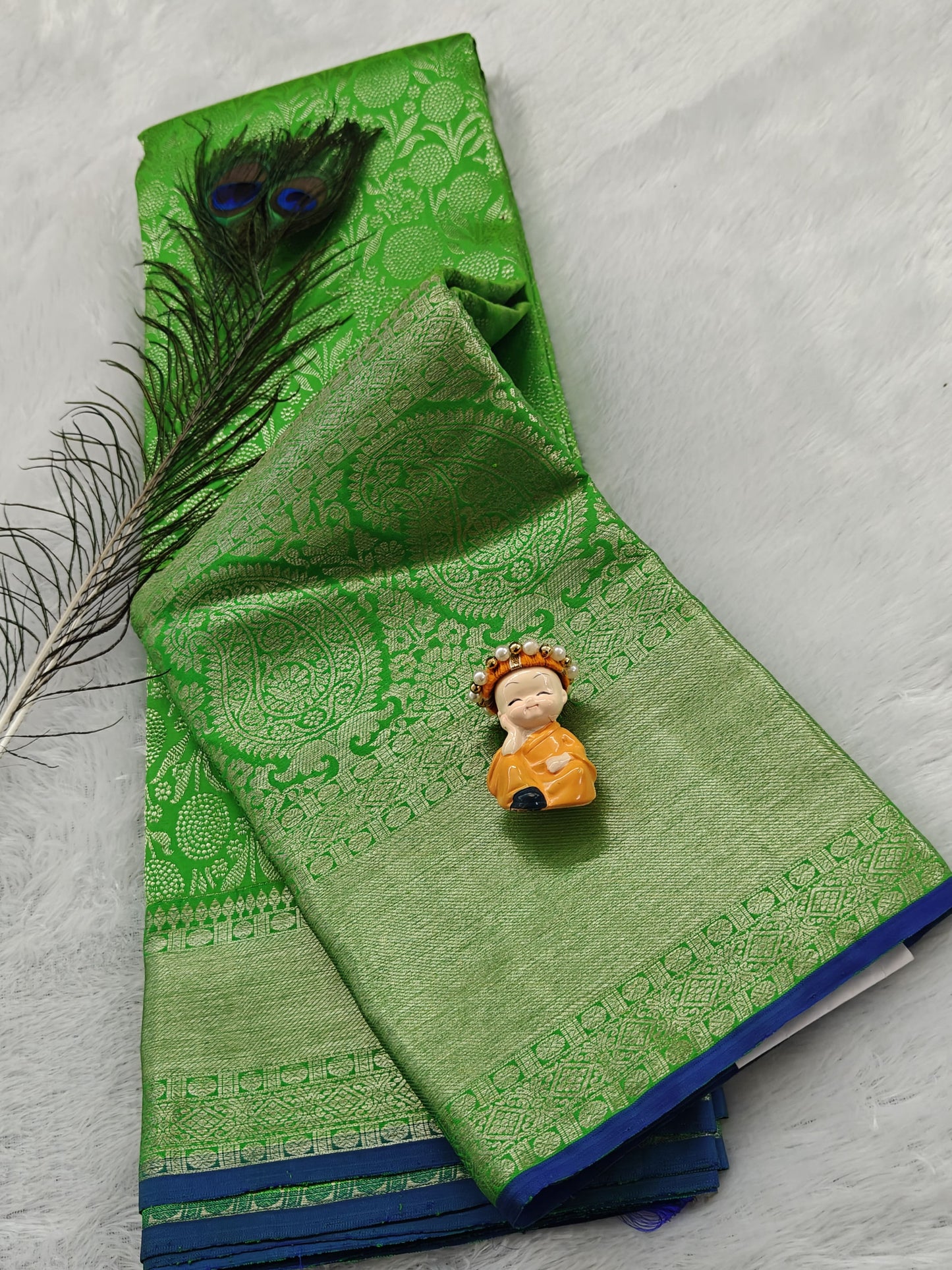 Parrot Green Pure Bridal Silk Saree