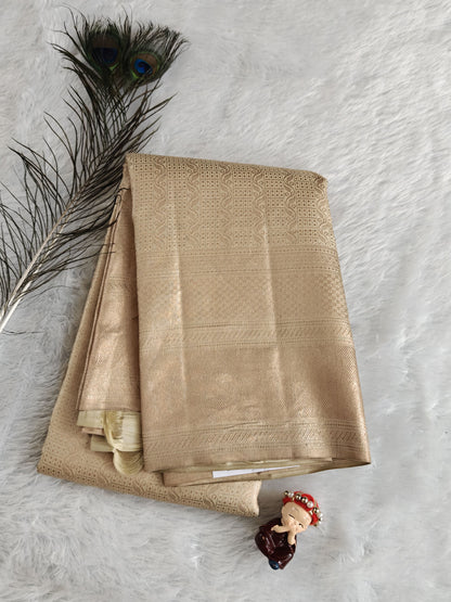 Cream Colour Pure Bridal Silk Saree
