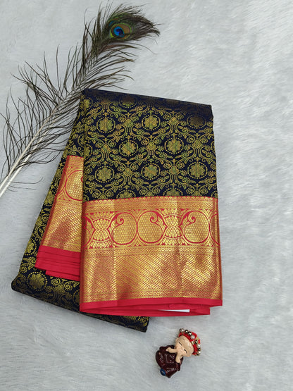 Dark Blue Korvai Saree with Rani Pink Border