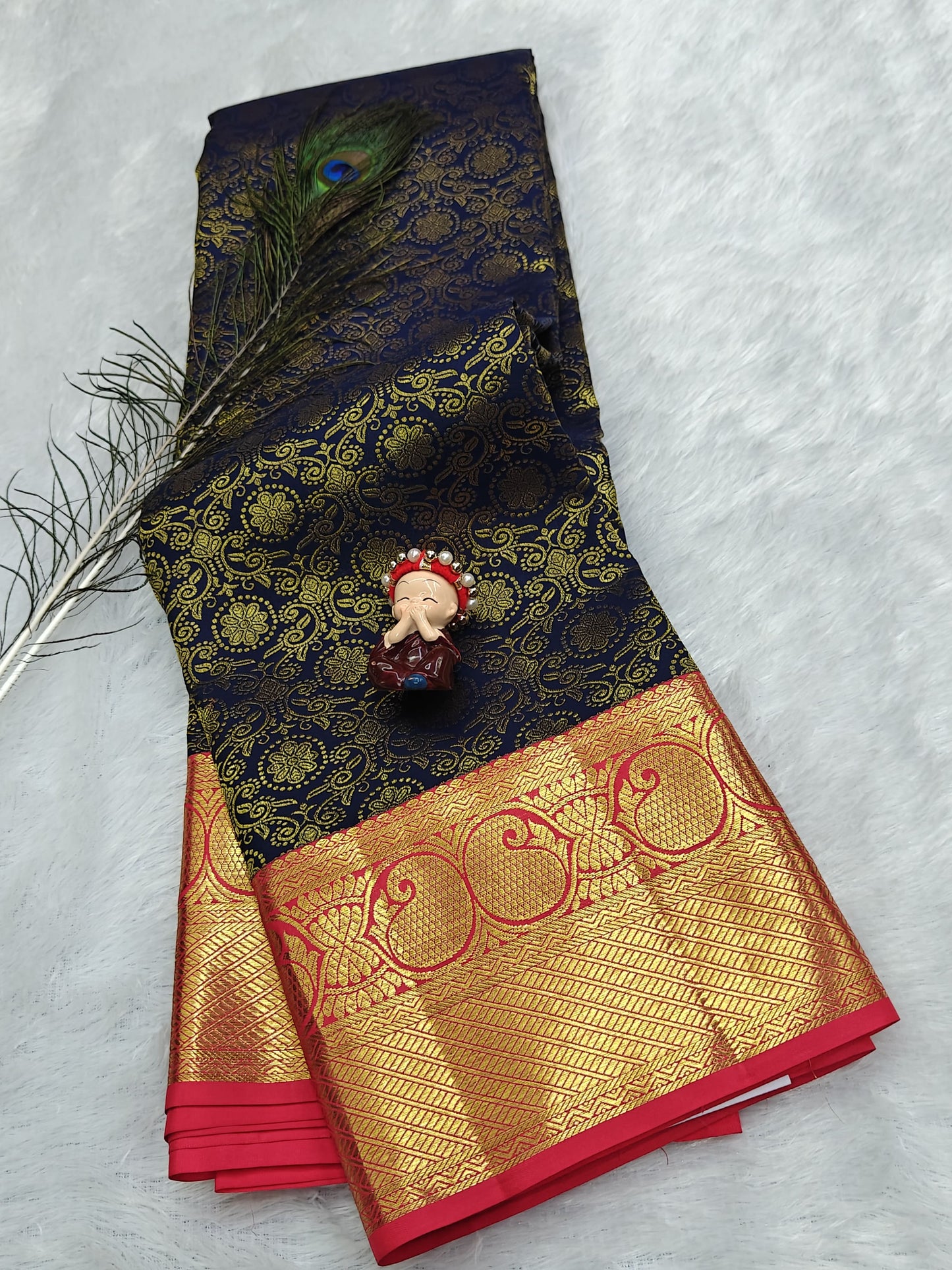 Dark Blue Korvai Saree with Rani Pink Border