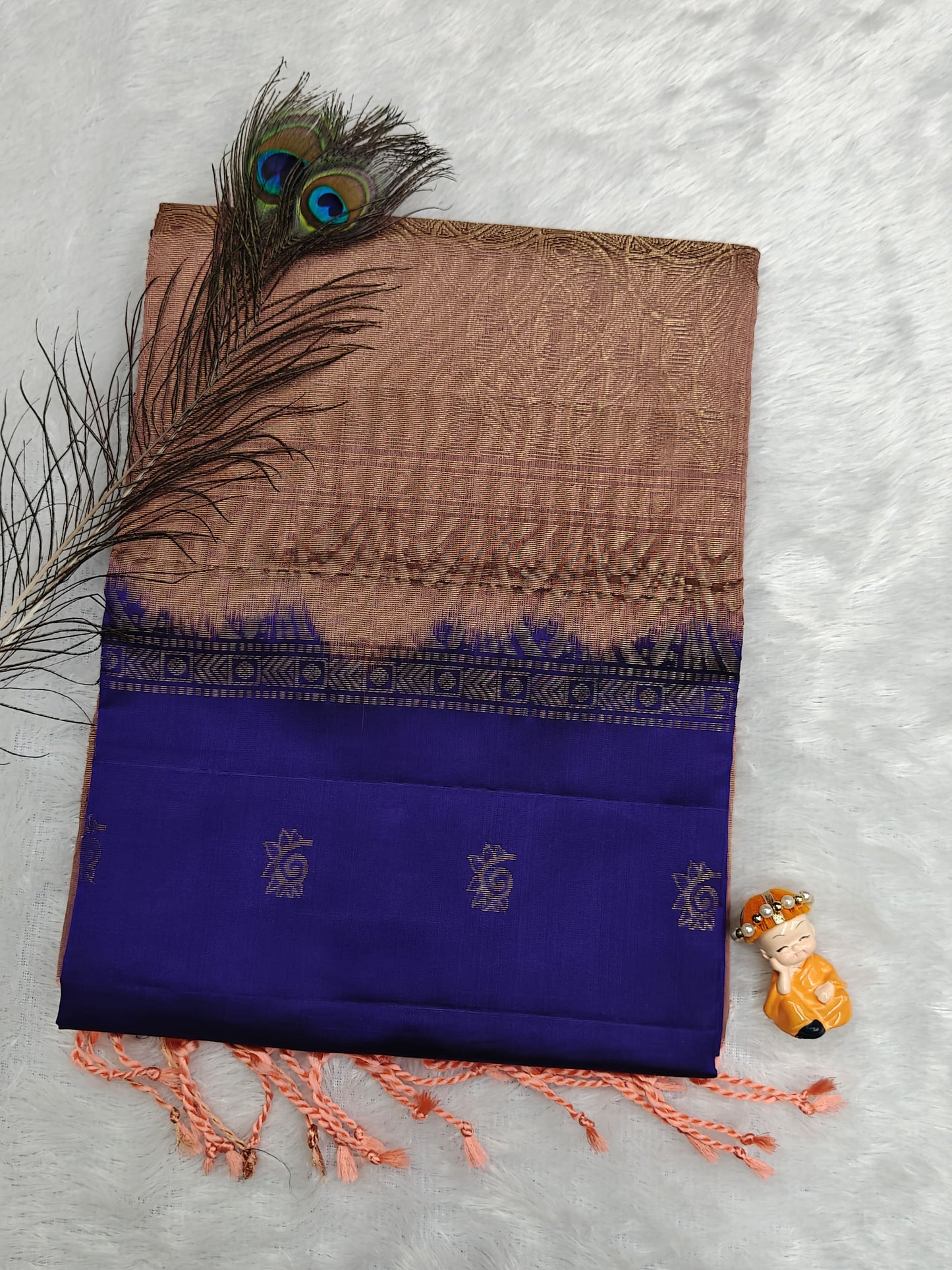Royal Blue with Peach Soft Silk Saree