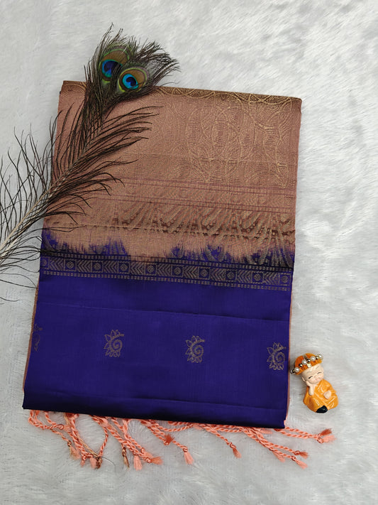 Royal Blue with Peach Soft Silk Saree