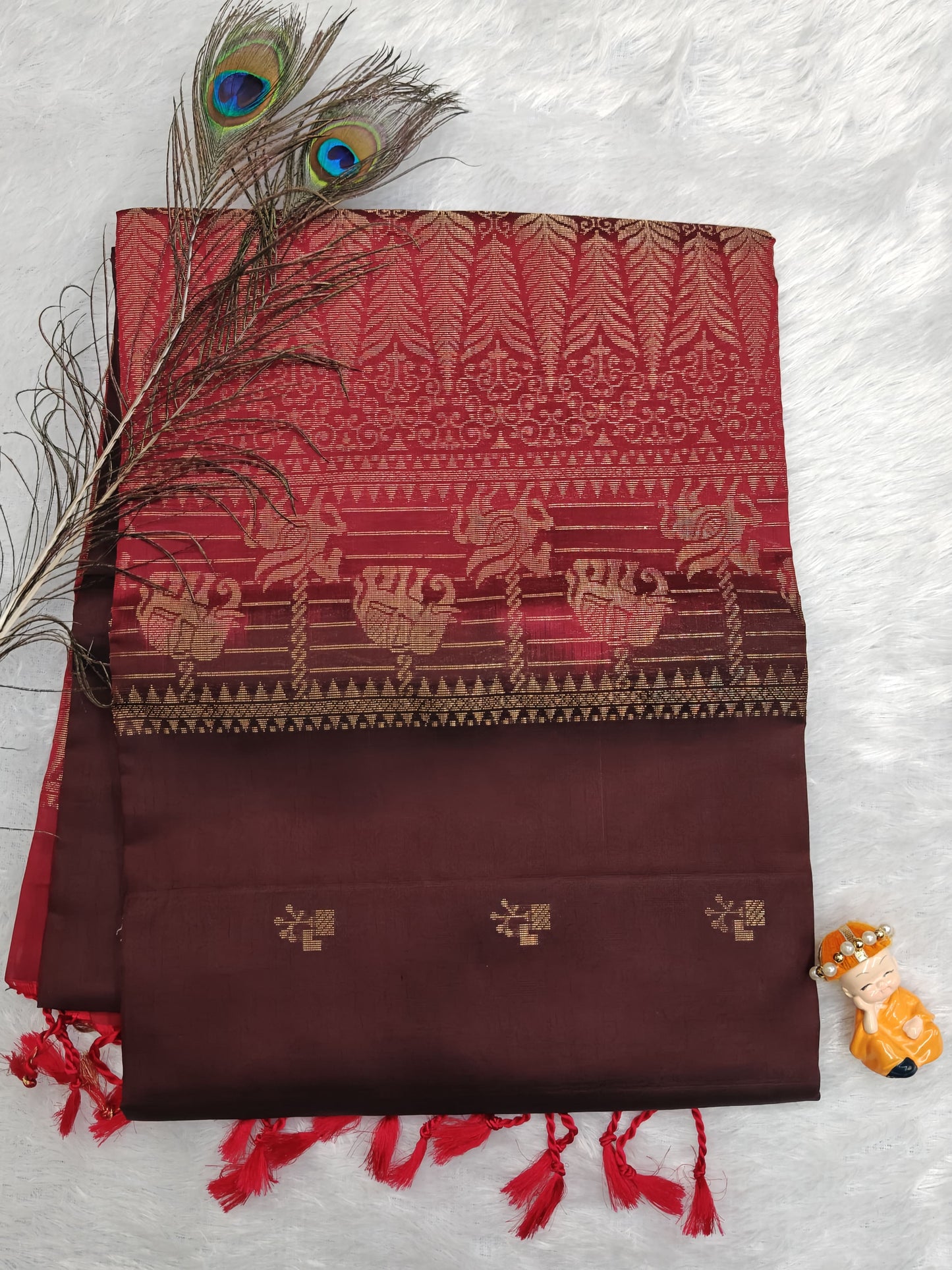 Coffee Brown & Wine Color Soft Silk Saree