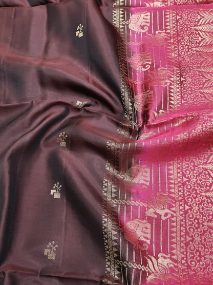 Coffee Brown & Wine Color Soft Silk Saree