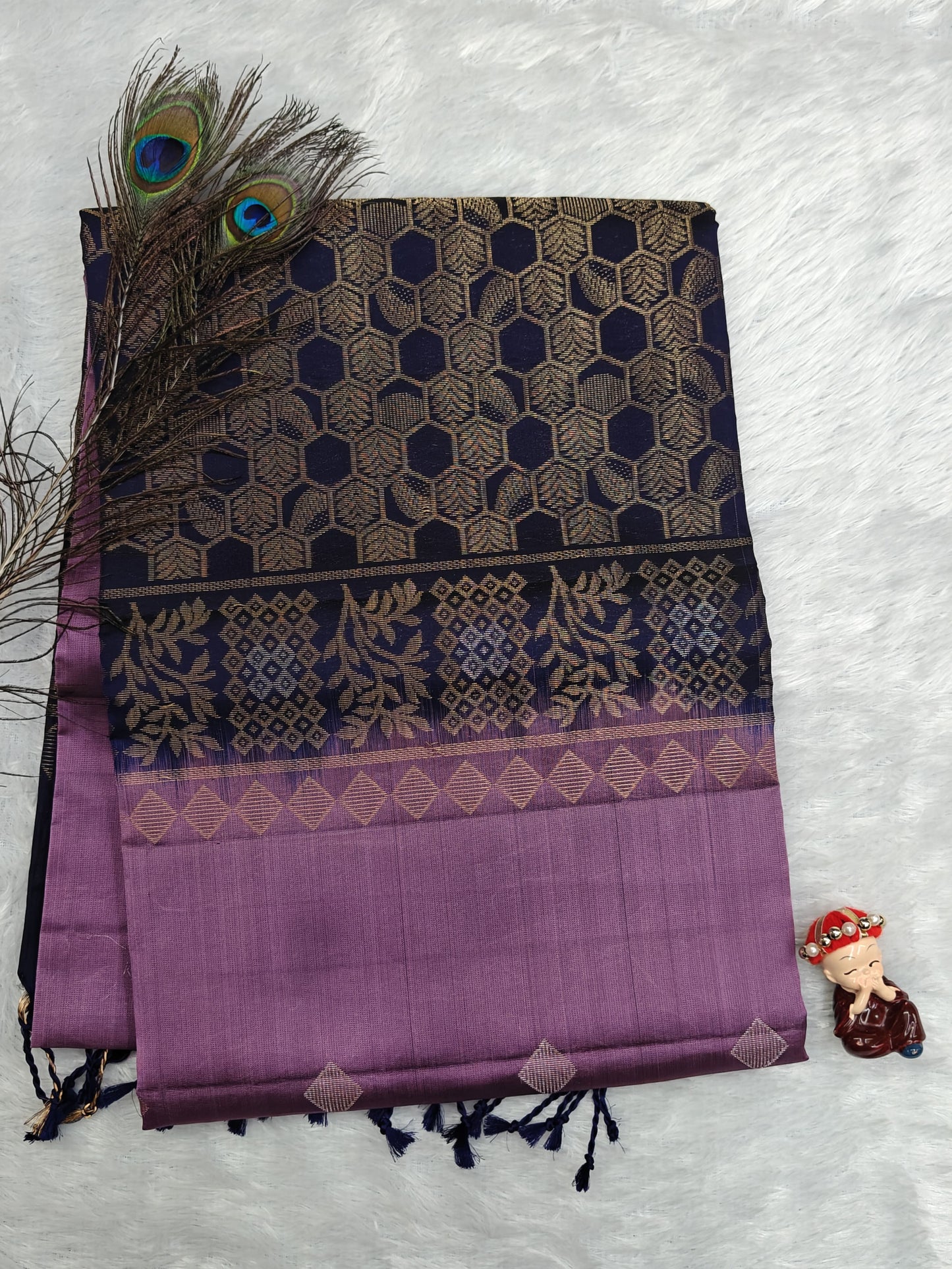 Dark Blue with Lavender Soft Silk Saree