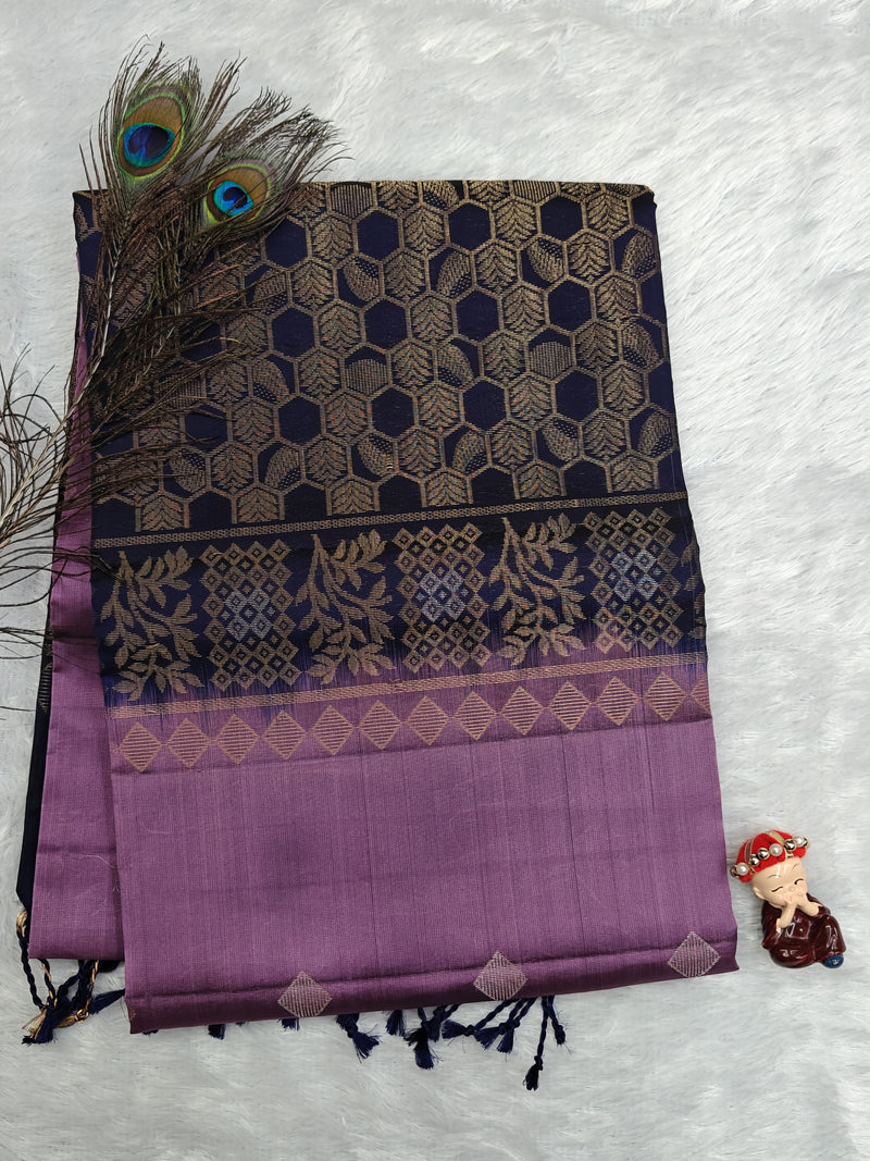 Dark Blue with Lavender Soft Silk Saree