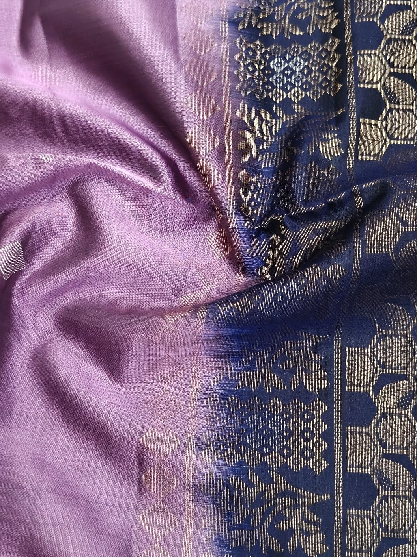 Dark Blue with Lavender Soft Silk Saree