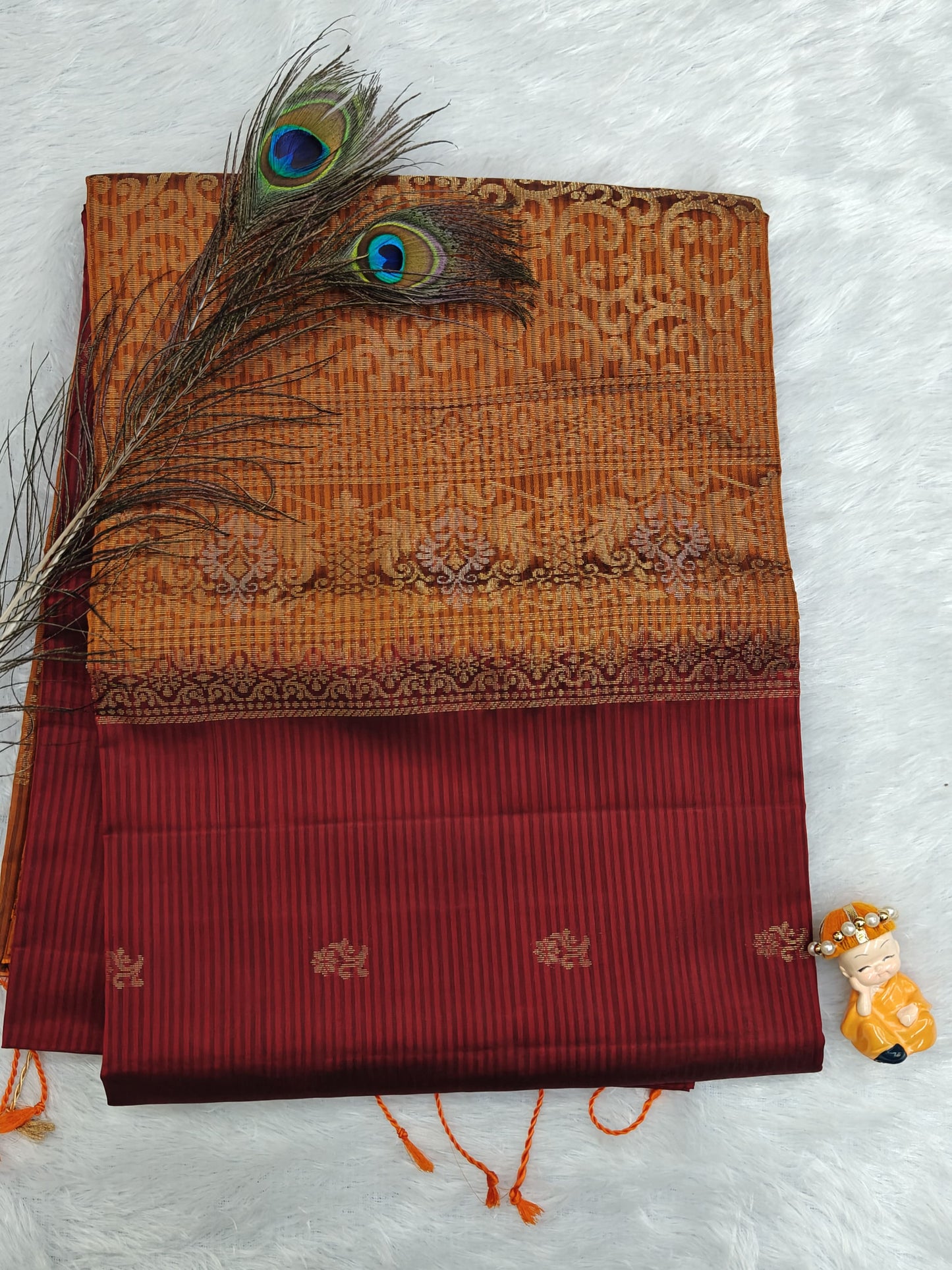 Maroon with Mustard Soft Silk Saree