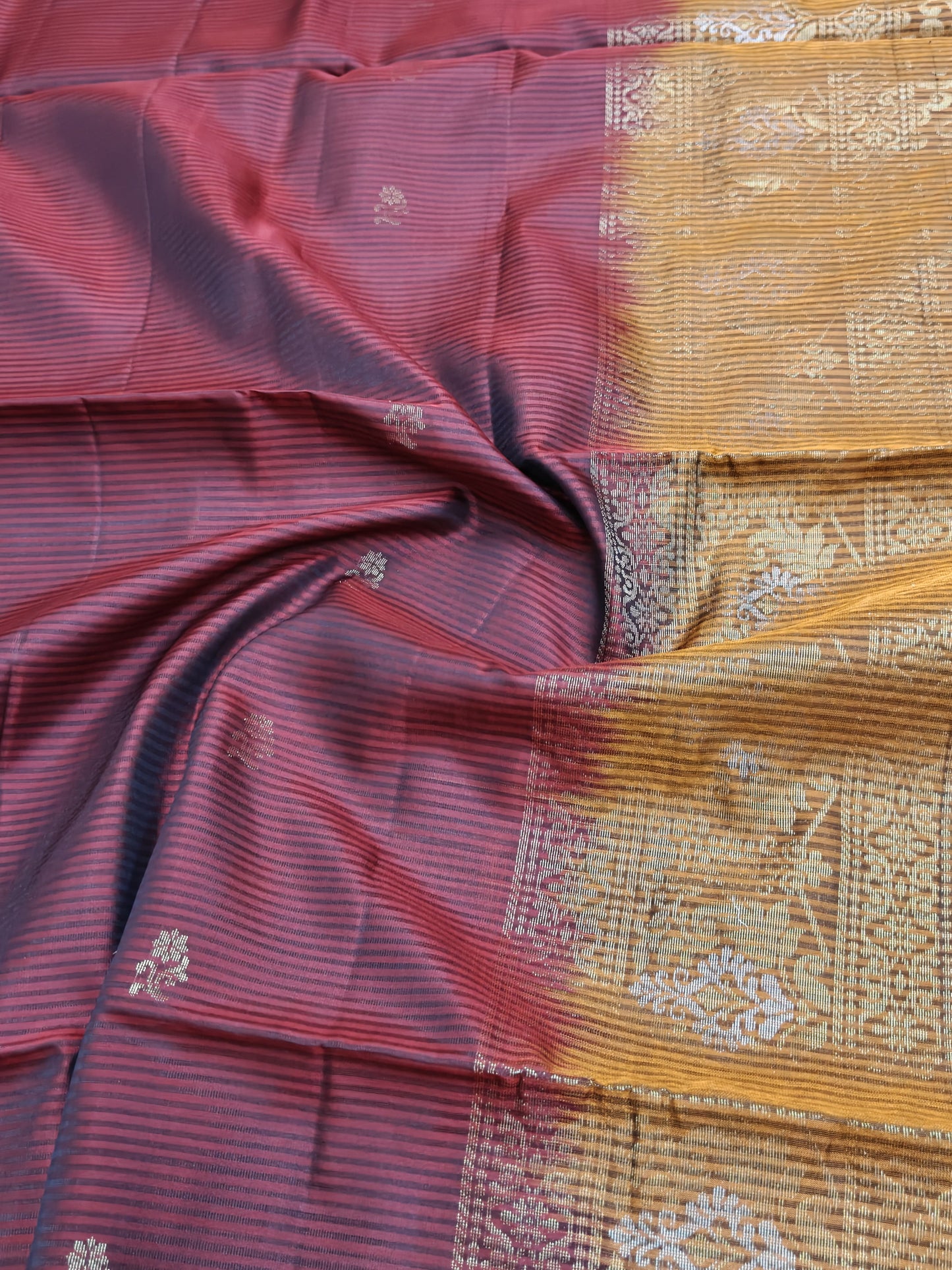 Maroon with Mustard Soft Silk Saree