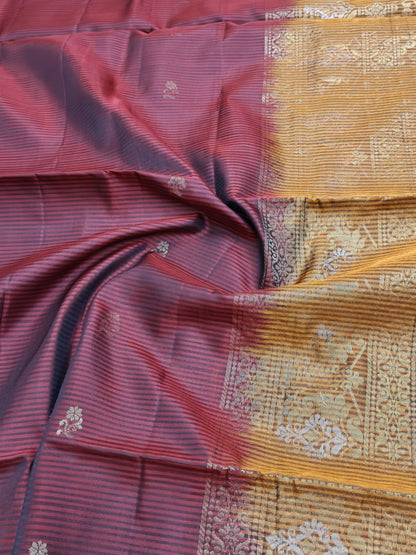 Maroon with Mustard Soft Silk Saree