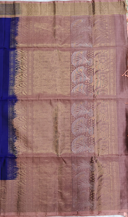 Royal Blue with Peach Soft Silk Saree