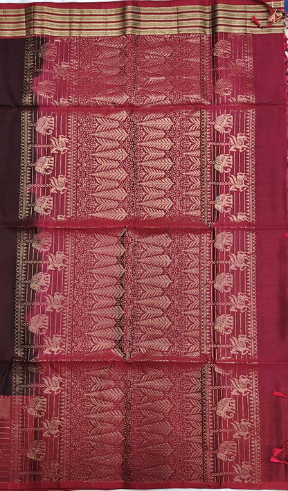 Coffee Brown & Wine Color Soft Silk Saree