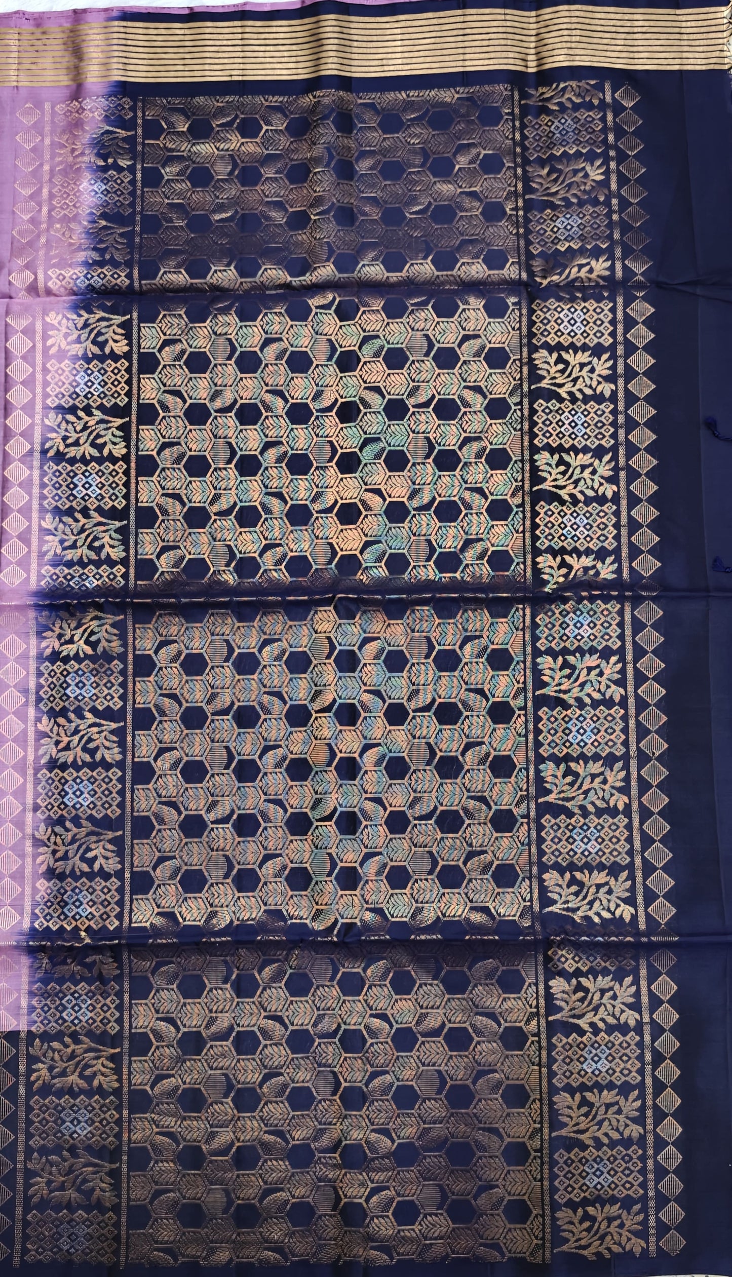 Dark Blue with Lavender Soft Silk Saree